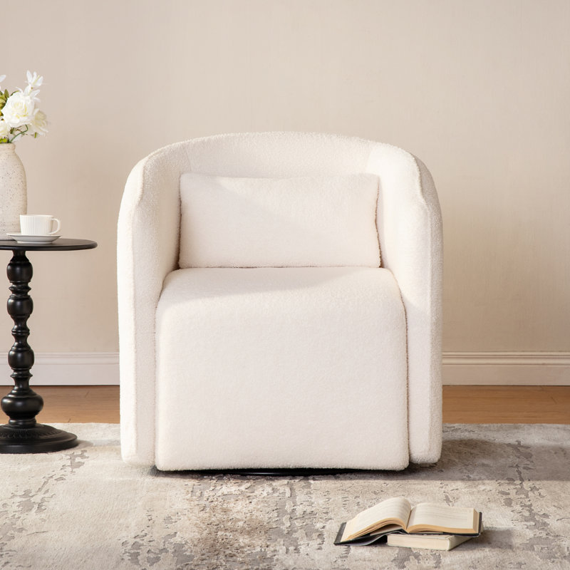 360° Swivel Bouclé Barrel Accent Chair With Storage, White