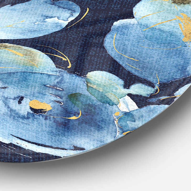 « indigold metal pattern »-« uncadreed fleur », reproduction d’art sur cercle métallique, H 23 po x l 23 po