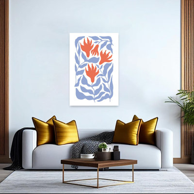 Periwinkle Leaves Coral Blooms Abstract Colorful Contemporary Nature Plant Wall Art Print 1 Piece Wrapped Canvas Wall Art