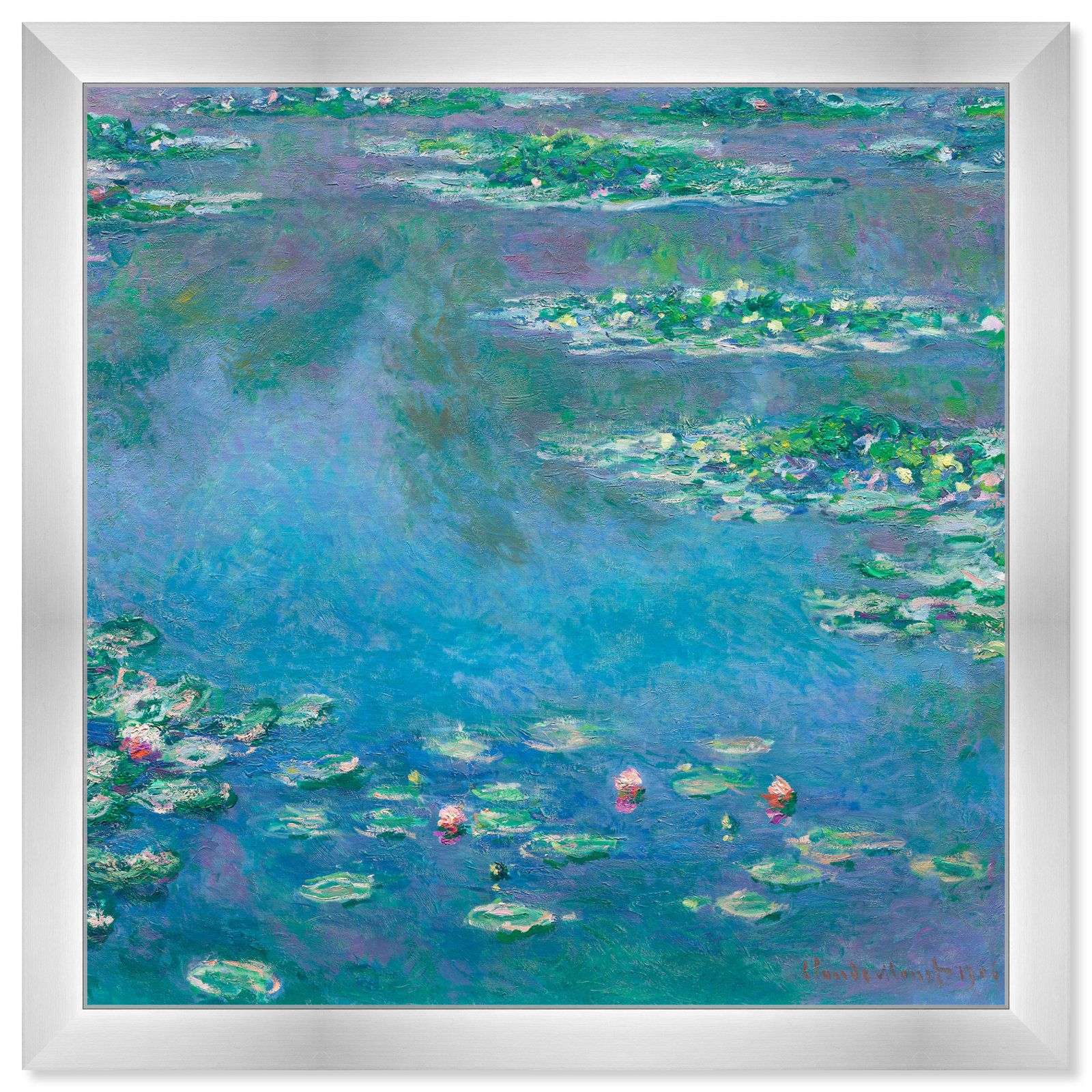 Classic Water Lilies in a Pond by Birch Lane™ - Picture Frame Print, Silver, 18" H x 18" W