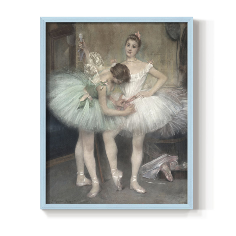 «Vintage Portrait Print XC», reproduction encadrée - bois massif, Bleu, H 15 po x l 12 po