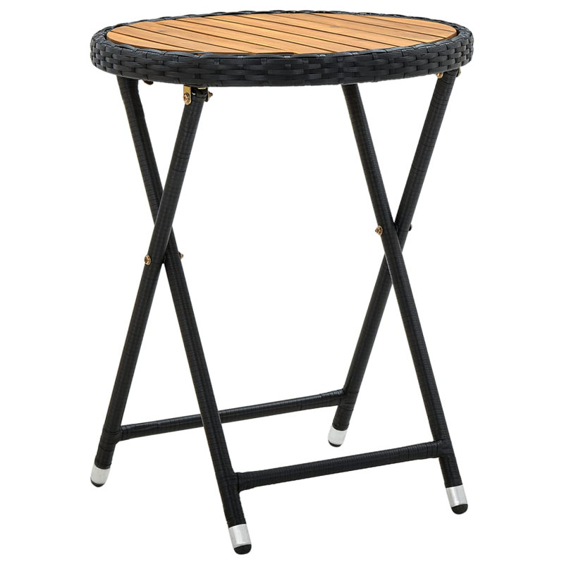 Bayou Breeze Tea Table Grey 23.6" Poly Rattan And Solid Acacia Wood, Black