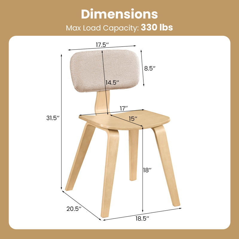 Ensemble de 4 chaises de salle à manger avec dossier ergonomique rembourré en velours Teddy pour cuisine beige et naturel, 4