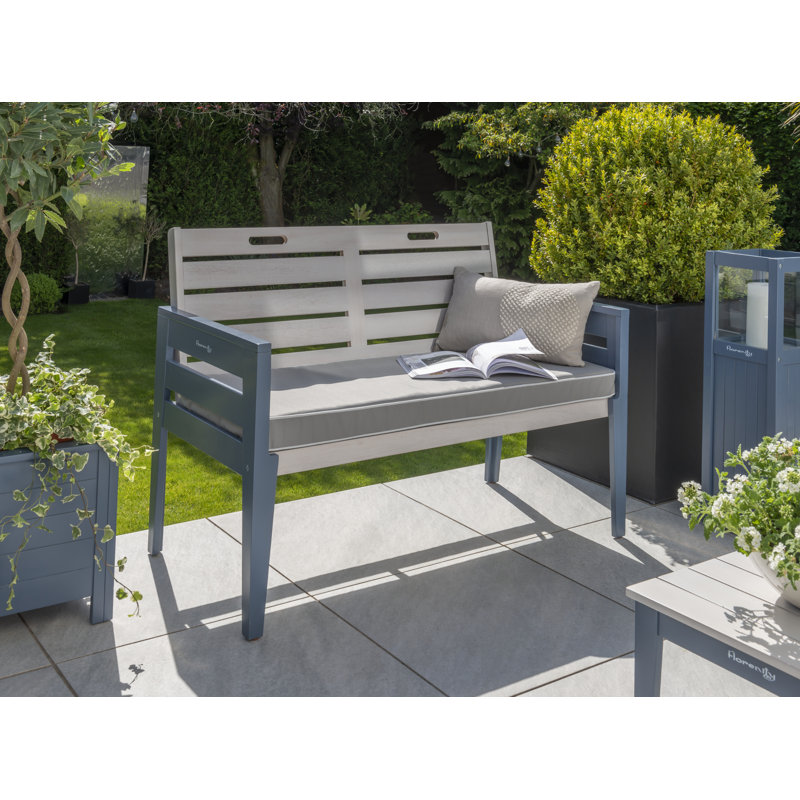 Lillie Solid Wood Eucalyptus Outdoor Bench, Grey, 85 cm H x 117 cm W x 62 cm D
