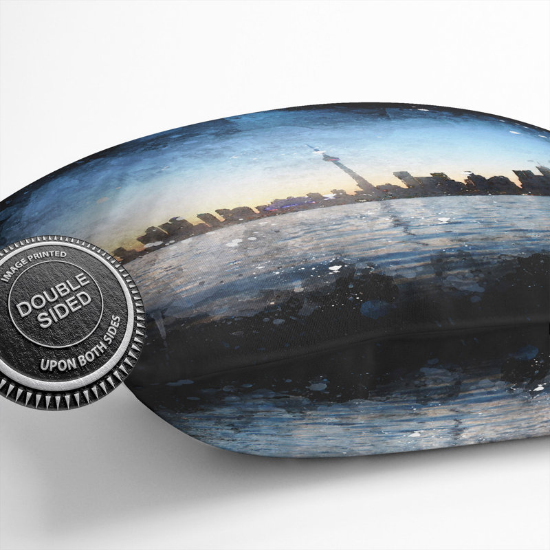 Toronto Skyline Paint Splash Scatter Cushion, 40cm H x 40cm W x 15cm D, Blue