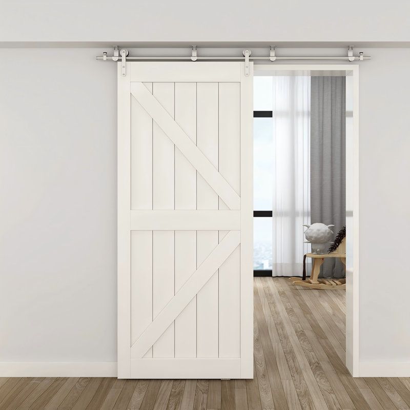 Ensemble de rail de quincaillerie de porte de grange coulissante en acier inoxydable brossé fixé au plafond (sans porte), 96"