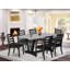 Ensemble de table de cuisine 7 pièces comprenant une table rectangulaire et 6 chaises empilables en tissu polyester noir, finition brossée noire.-872201828