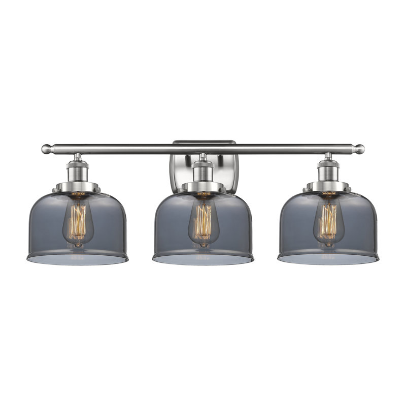 Ballston Urban Bell 8" - 3 Light 28" Bath Vanity Light, Smoked, Brushed Satin Nickel, Incandescent