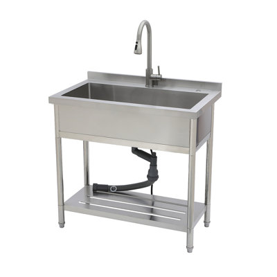 Grand évier utilitaire simple en acier inoxydable de 21 po x l 36 po x H 35,5 po, évier de restaurant commercial autoportant avec robinet escamotable, évier utilitaire pour salle de lavage, garage, cuisine