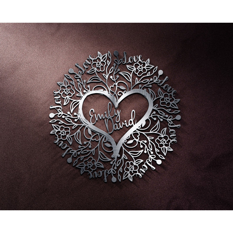 Cœur et amour, décoration murale en métal sur mesure, cadeau personnel pour la Saint-Valentin et mariage, Oui, Argent luisant