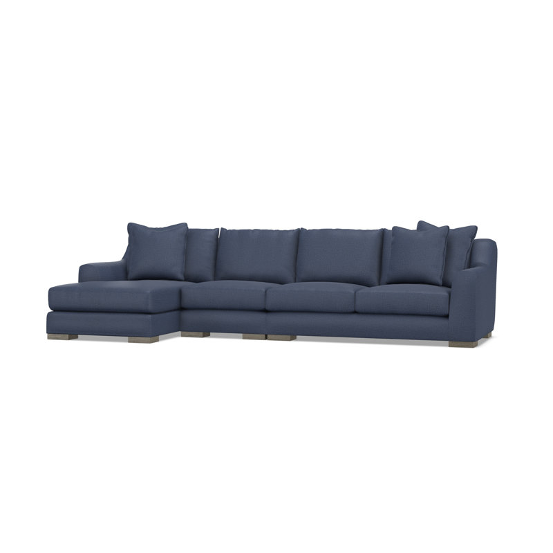 Gabi 3-Piece Fabric Sectional, Blue Polyester, 35" H x  135" W x 63.5" D, Left Hand Facing