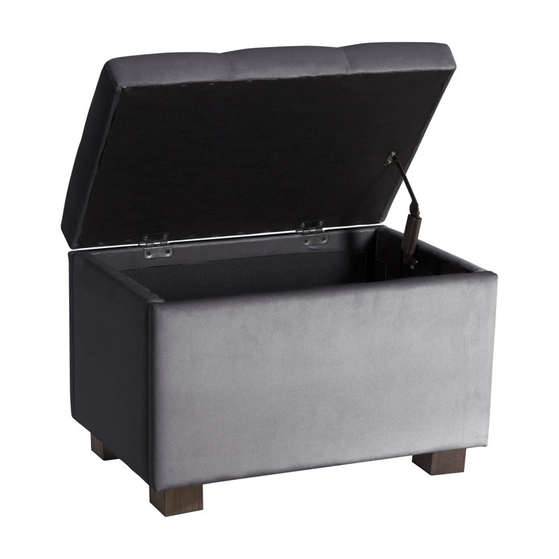 Repose-pieds de rangement rembourré en velours de 23 po de largeur, Velours gris foncé