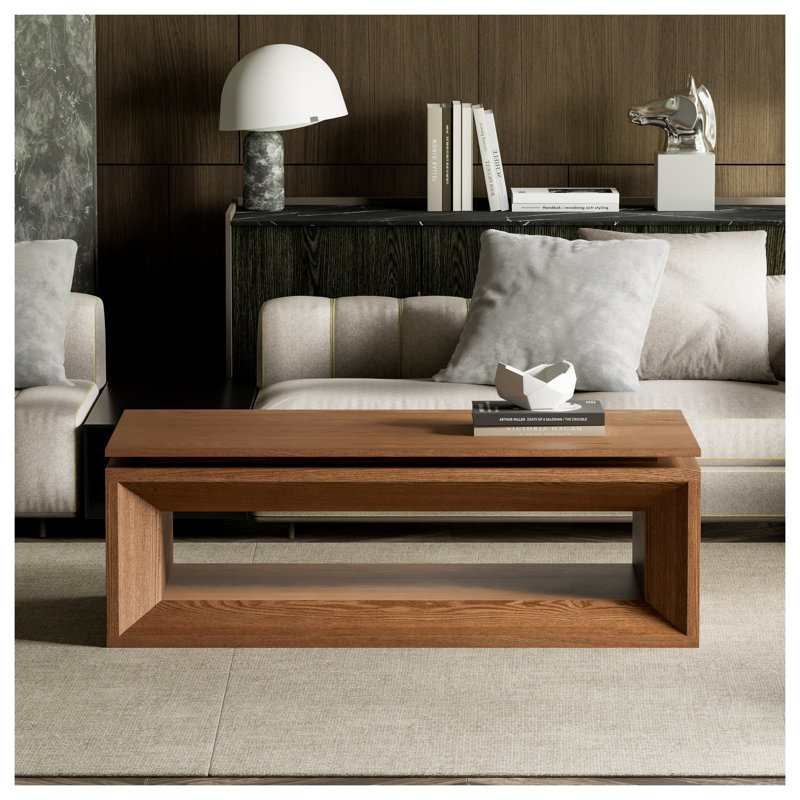 Table basse à plateau relevable moderne avec rangement en noyer - 43,3 pouces en placage de bois massif