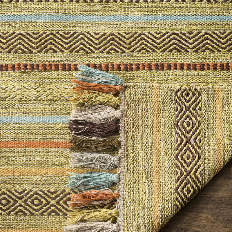 Tapis rayé en coton tissé à la main Montauk, Rectangle 2 pi 6 po x 4 pi