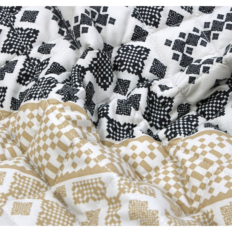 Queen Black and Taupe Geometric Polyester Quilt Set