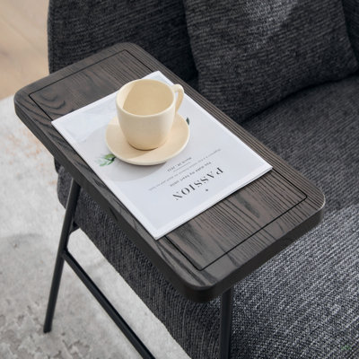 Fauteuil de loisir, fauteuil de détente avec petite table et coussin de dossier, chaises rembourrées modernes avec pieds en métal et poches latérales, canapé simple pour le salon / la chambre / le jardin