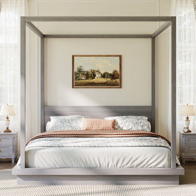 Cadre de lit en bois, lit plateforme à baldaquin avec tête de lit, cadre de lit pour chambre à coucher