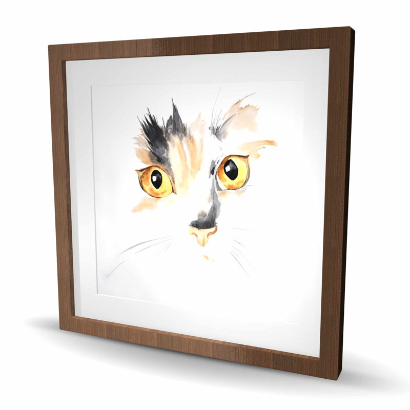 Visage de chat aquarelle, reproduction encadrée, Brun, H 24 po x l 24 po