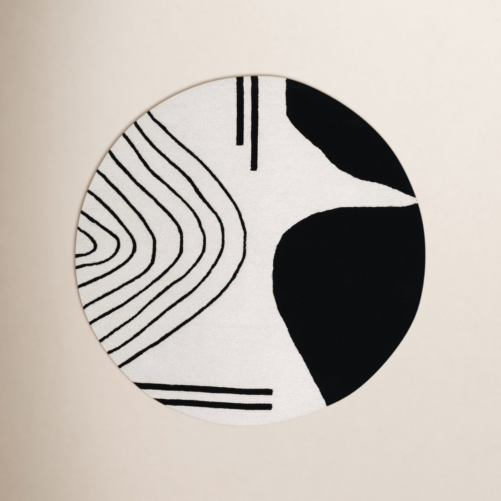 Felipe Ivory Black Hand-Woven Abstract Wool Rug, Round 8'