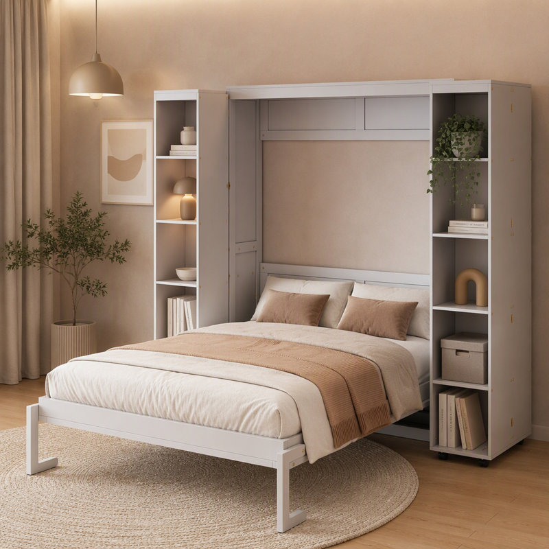 Grand lit escamotable mural avec portes de rangement