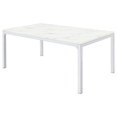 Table de salle à manger contemporaine et rectangulaire en marbre, facile à nettoyer, profondeur de 64 pouces, surface de cuisine en faux blanc de 30 pouces de hauteur, s'adapte à différentes combinaisons de chaises, profondeur