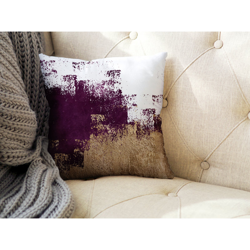 Coussin décoratif intérieur / extérieur Wes, L 19 po x H 19 po, Mauve / doré / blanc