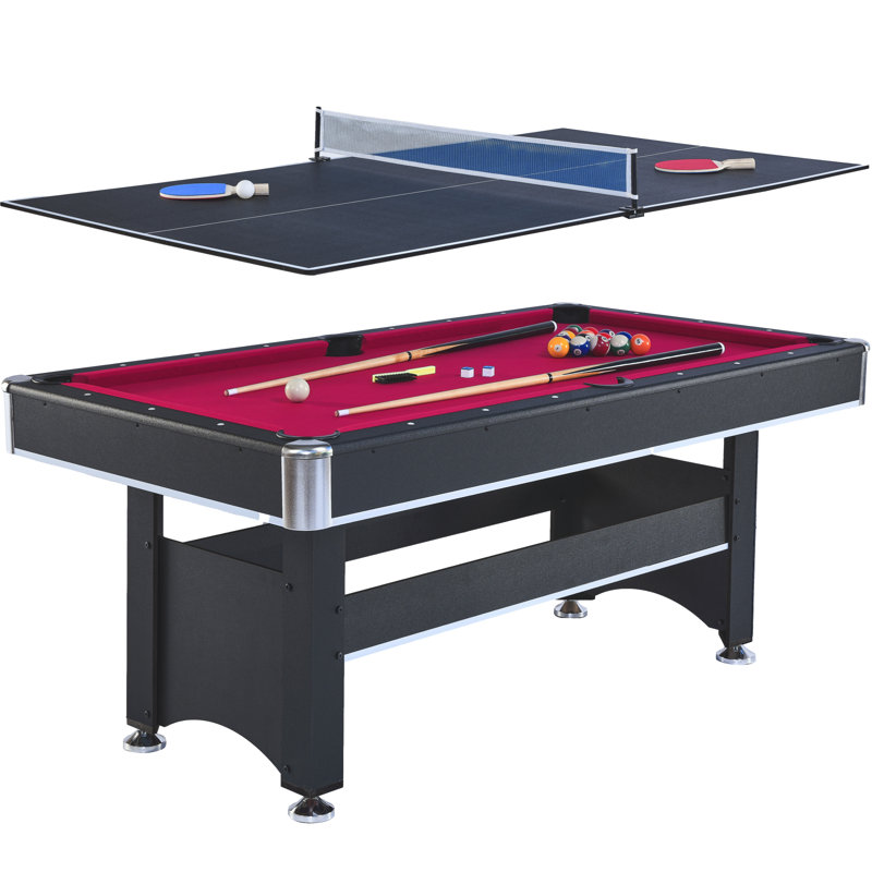 6 Ft Pool Table with Table Tennis Top ,Multi Game Combo Tables for Family Recreation Game Rooms ﻿, Red