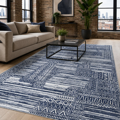 Abstract Cotton and Chenille Flatweave Area Rug
