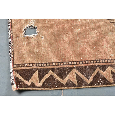 Vintage Handmade Turkish Runner Rug in Brown Ideal for Enhancing Hallway Decor