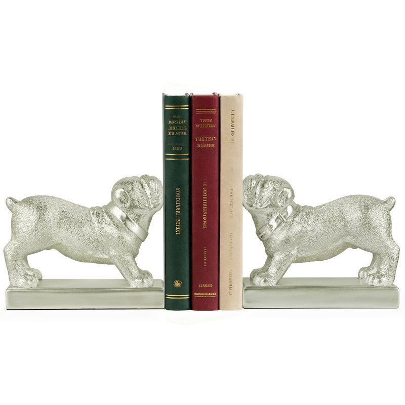 Ensemble de 2 serre-livres Bulldog argentés, Argent argent