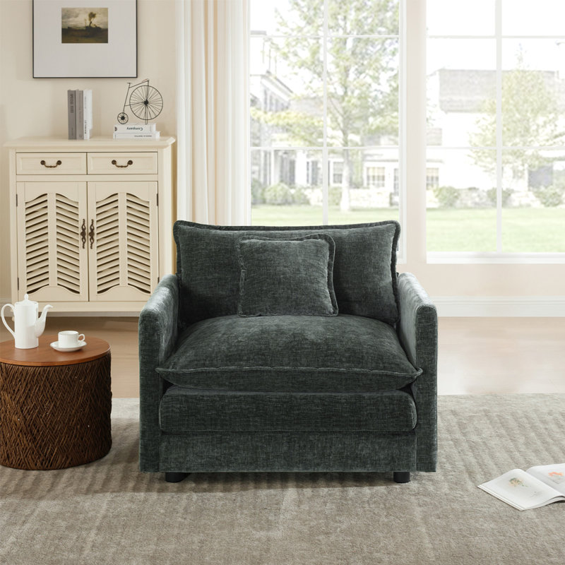 Upholstered Armchair, Chenille Fabric Sofa, For Living Room , Gray Chenille