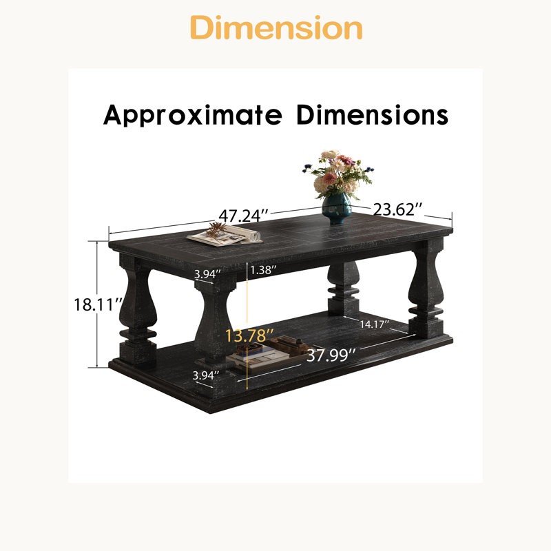 Table basse rustique de 47,24 po, Noir antique