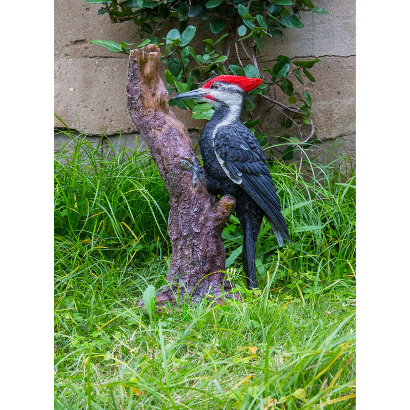 Pileated Woodpecker on A Tree Trunk Garden Statue