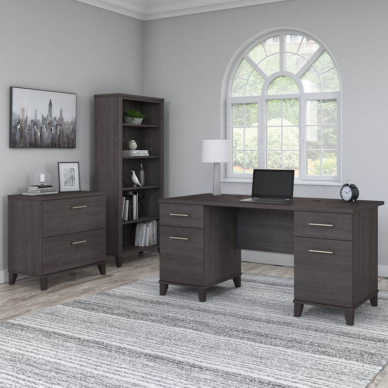 Magomed 3 Piece Computer Desk Office Set, Storm Gray