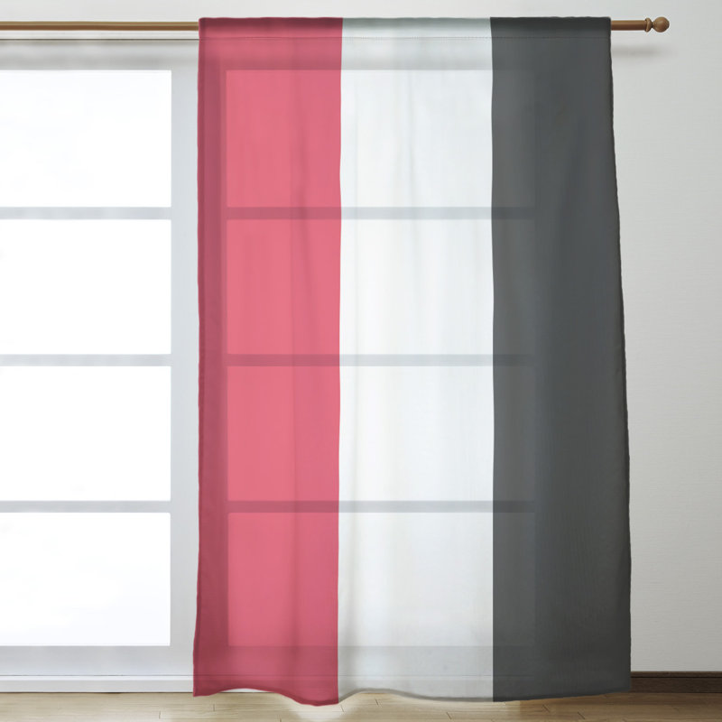 Panneau de rideau simple diaphane avec passe-tringle national hockey, Marron / argent / noir