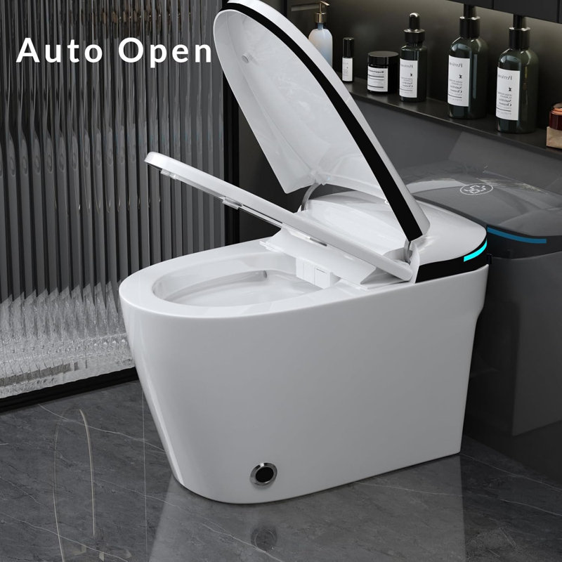 YINGZE Luxury Rear Discharge Smart Toilet With Bidet Seat, Auto Flush,Warrm Adjusted Heated Seat, Warm Water And Dryer, Night Light,LED Display,Remote Control, Back Outlet, White