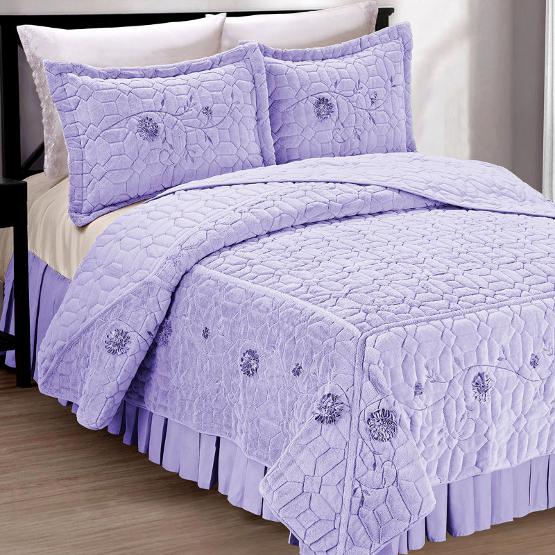 Ensemble de courtepointe en microfibre Ribbon, Très grand, Lilas