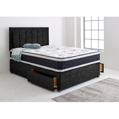 Divan Bed with Stripe 24" Headboard with 2x Drawers Same Side