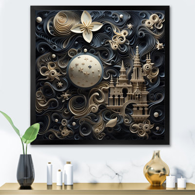 Paysage urbain 3D avec château en gris et bleu rétro - art abstrait sur toile, paysage