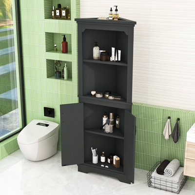 Modern Space-Saving Corner Bathroom Storage Cabinet with Open Shelf and Hidden Storage