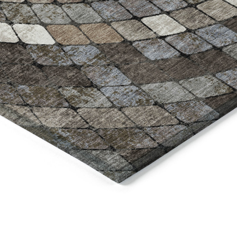 Tapis géométrique Husby ACN2216 intérieur / extérieur lavable à la machine, Rectangle 5 pi x 7 pi 6 po