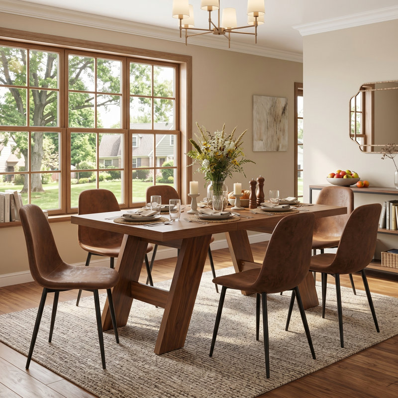 Ensemble de salle à manger de 71 pouces, table et chaises de style ferme moderne pour 6 personnes, 7 Pieces: Table, 6 Chairs