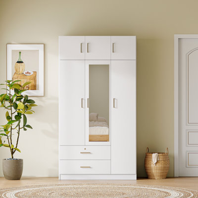 Armoire à miroir 3 portes avec 2 tiroirs et armoire supérieure