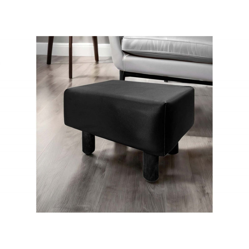Ensemble de 2 tabourets contemporains rembourrés en similicuir noir avec des pieds en bois robustes pour une utilisation polyvalente et un style moderne