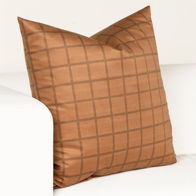 Coussin Mini Grid, 20 po x 20 po, Bourre en polyester, Carmel
