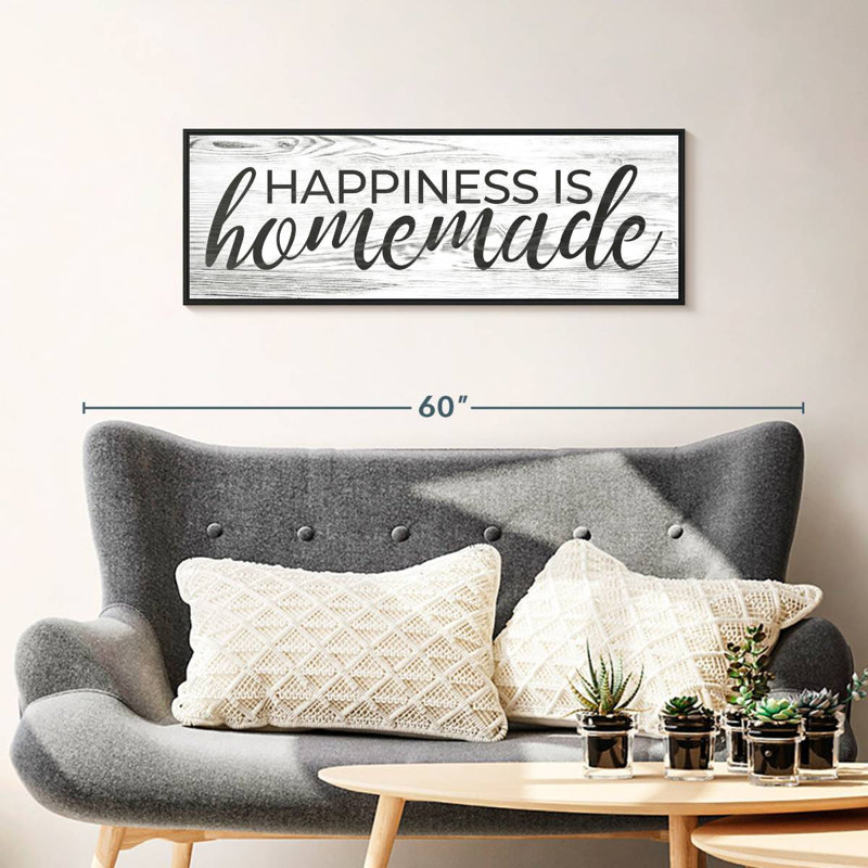 Plaque murale «Happiness Is Hommade» II, Cadre flottant noir, 37 po x 13 po