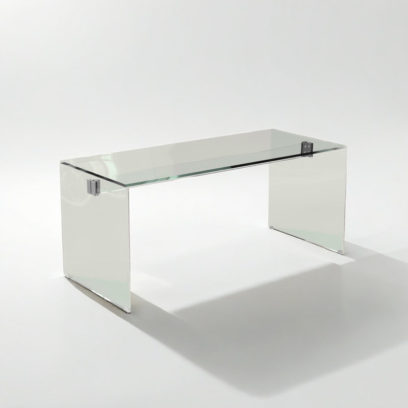 Modern Minimalist Tempered Glass Writing Desk,transparent All Glass Workstation With Sleek Chrome Hardware For Home Office