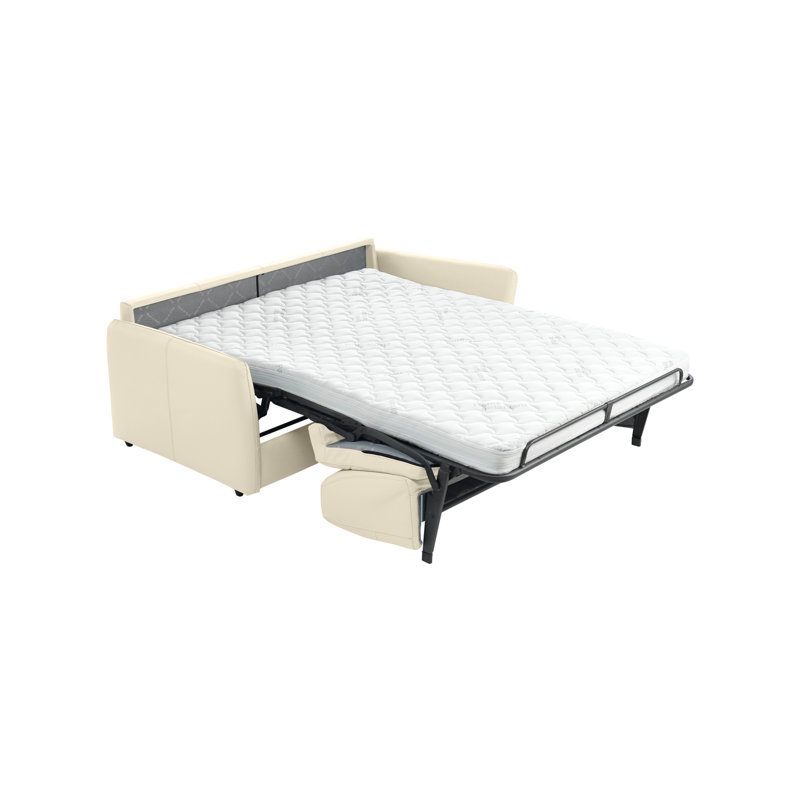 Ayvan 75" Genuine Italian Top Grain Leather Queen Slim Arm Sleeper Sofa Bed with Memory Foam Mattress