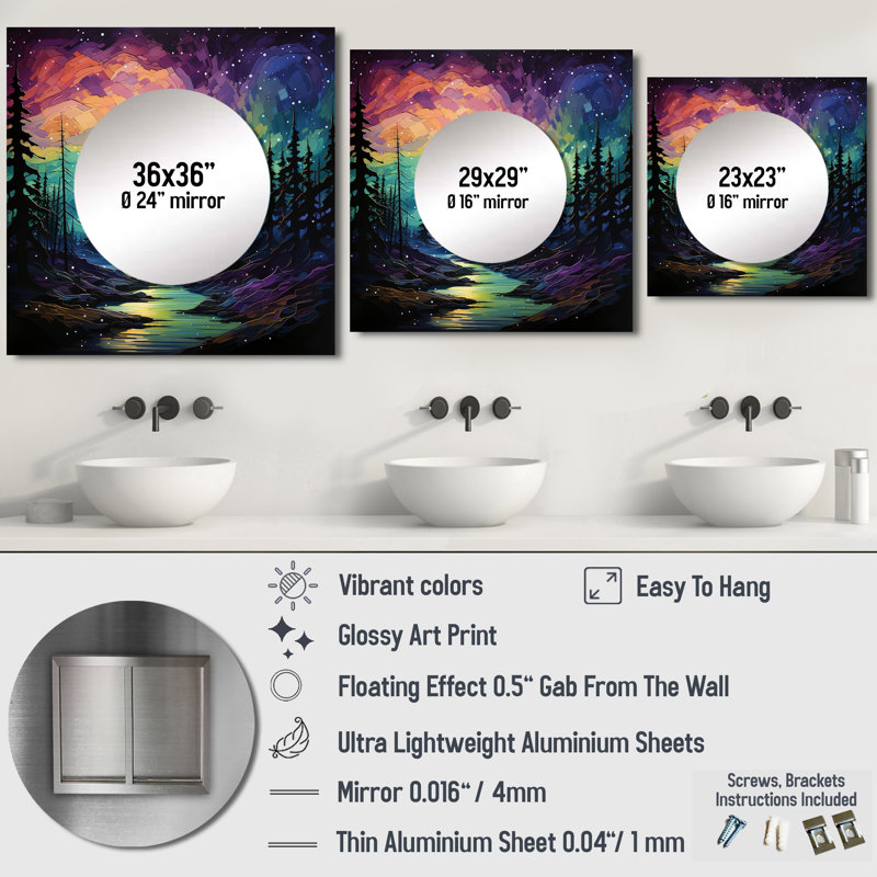 Fjolla - Miroir carré Aurora Borealis pour décoration murale, 23 po x 23 po