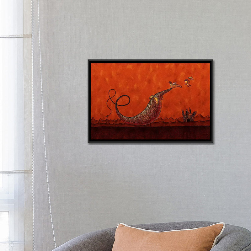 Leonia «Castle and Dragon», reproduction sur toile tendue, H 18 po x l 26 po x P 1,5 po, Toile avec cadre noir, Pas de tapis